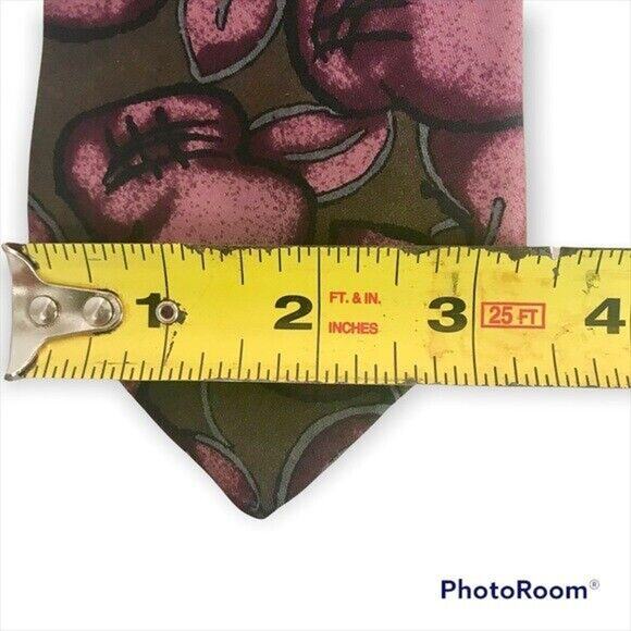 3/$20 Arturo Nucci 100% Silk Necktie Tie Gray & Purple Cherry Floral Pattern - Picture 6 of 6